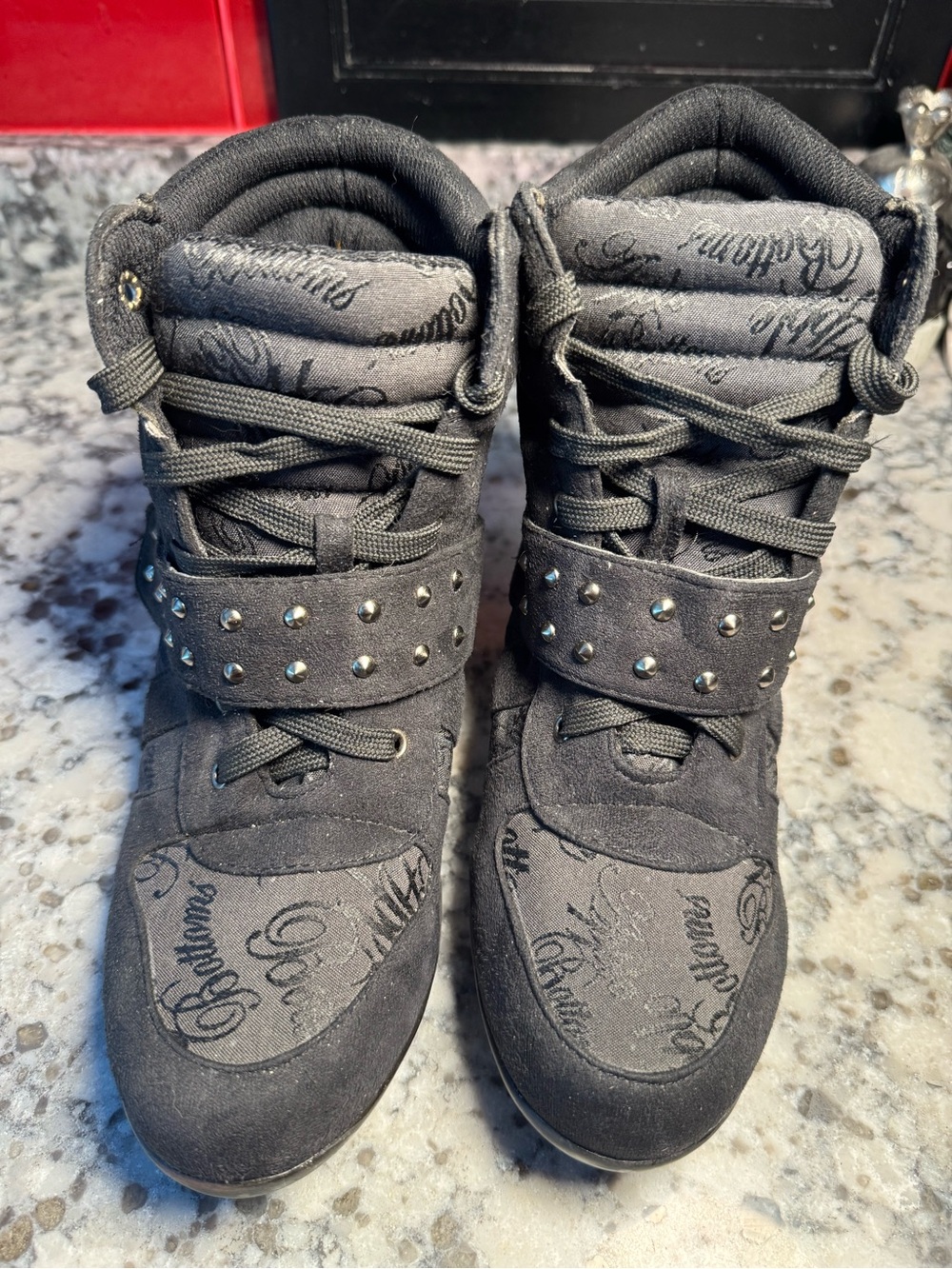 Black Studded Wedge Sneaker Boots - Picture 3 of 7